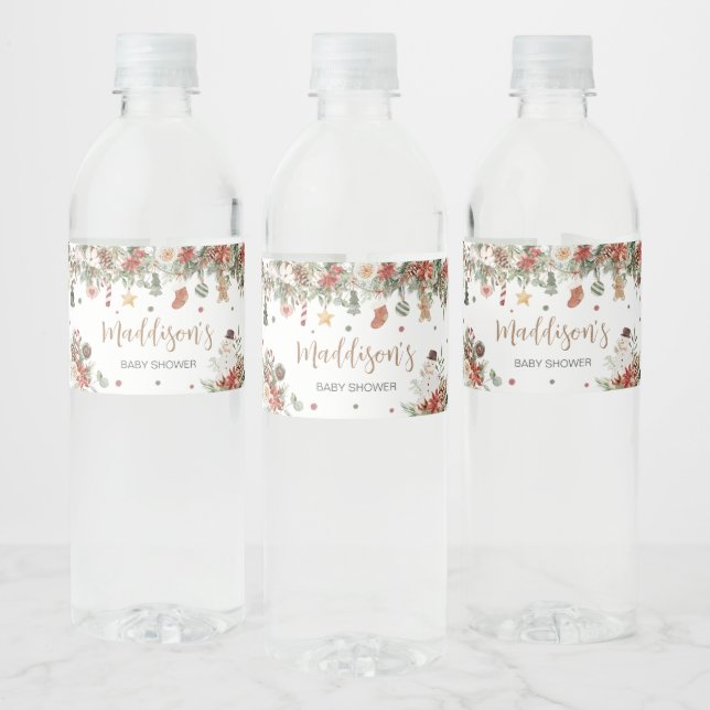 Étiquette Pour Bouteilles D'eau Joyeux petit Baby shower de Noël (Bouteilles)
