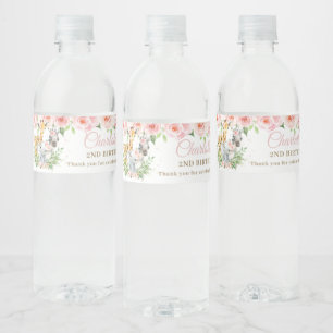 Étiquette Pour Bouteilles D'eau Jungle Animal Safari rose Floral Girl Anniversaire
