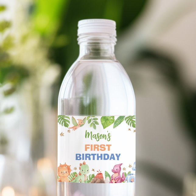 Étiquette Pour Bouteilles D'eau Jungle Dinosaur Boy Birthday Water BotÉtiquette (Créateur téléchargé)