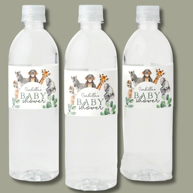 Étiquette Pour Bouteilles D'eau Jungle Safari Animaux Baby shower garçon (Créateur téléchargé)