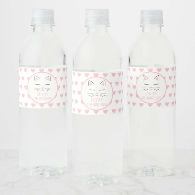 Étiquette Pour Bouteilles D'eau Kitten Anniversaire Fête Bouteille d'eau Coeurs Ét (Bouteilles)