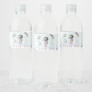 Étiquette Pour Bouteilles D'eau La fille spatiale Astronaut roquettes roses Baby s
