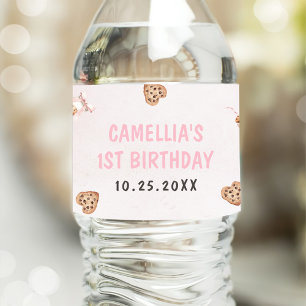 Étiquette Pour Bouteilles D'eau Lait et biscuits Pink Fête du premier anniversaire