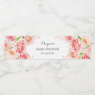 Étiquette Pour Bouteilles D'eau L'aquarelle rose blanche fleurit le baby shower
