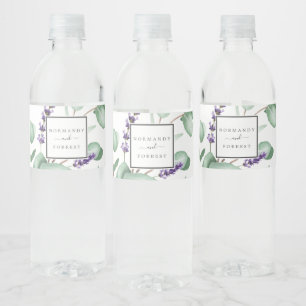Étiquette Pour Bouteilles D'eau Lavande rustique et Mariage d'eucalyptus