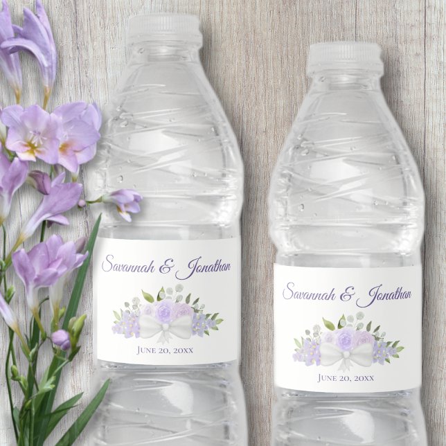 Étiquette Pour Bouteilles D'eau Lavande Rustique Roses pourpres & Blossoms Mariage (Créateur téléchargé)