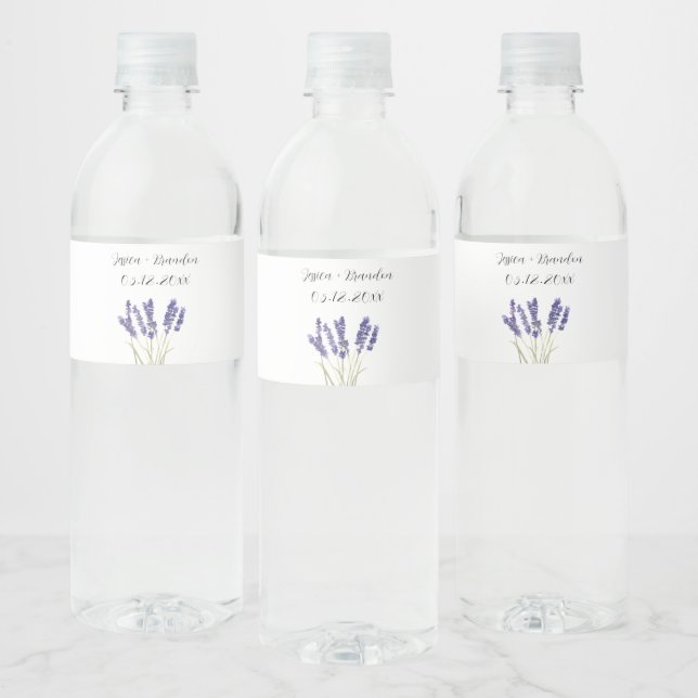 Étiquette Pour Bouteilles D'eau Lavande violet Aquarelle Fleur Floral Mariage (Bouteilles)