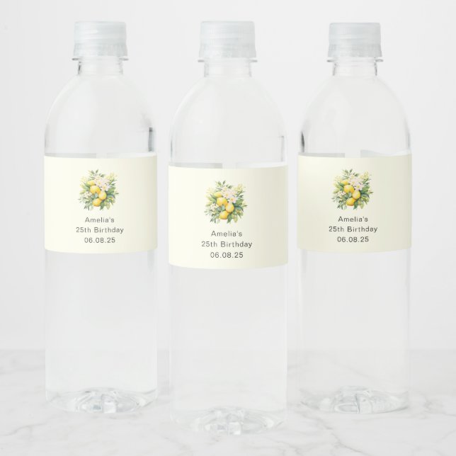 Étiquette Pour Bouteilles D'eau Lemon Bouquet with White Blossoms Birthday (Bouteilles)