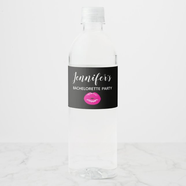 Étiquette Pour Bouteilles D'eau Lèvres Brillantes Rose Chaud sur Enterrement de Vi (Devant)