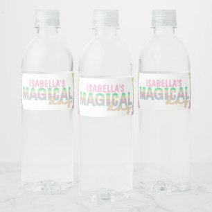 Étiquette Pour Bouteilles D'eau Licorne magique arc-en-ciel pailletée