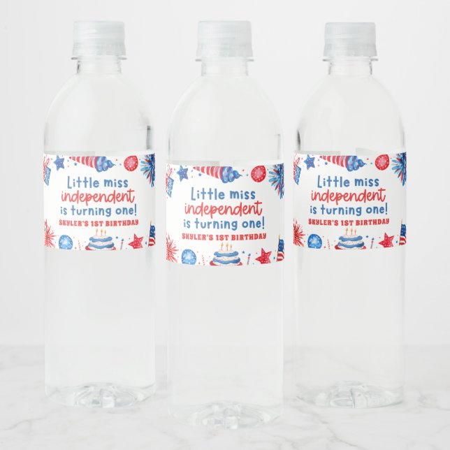 Étiquette Pour Bouteilles D'eau Little Miss Independent 4 juillet 1er anniversaire (Bouteilles)
