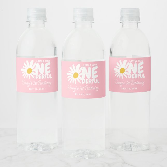 Étiquette Pour Bouteilles D'eau Little Miss ONEderful mignonne rose marguerite 1er (Bouteilles)