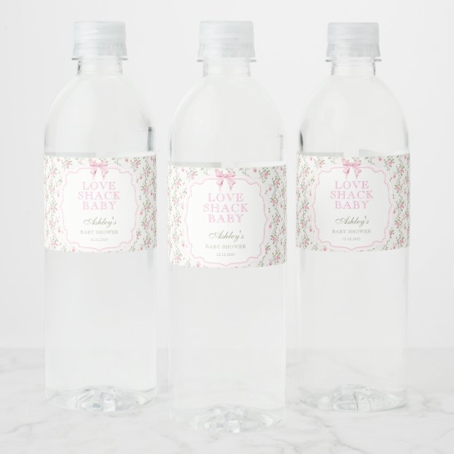 Étiquette Pour Bouteilles D'eau Love Shack Coquette Pink Bow Girl Baby shower (Bouteilles)