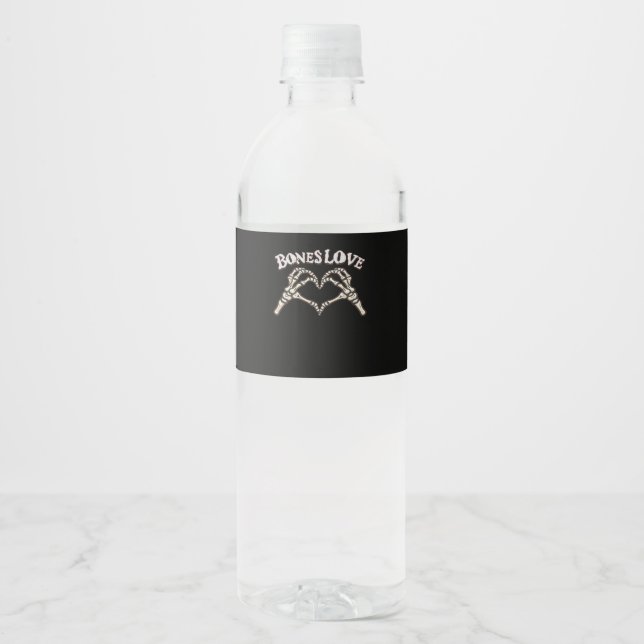 Étiquette Pour Bouteilles D'eau Love Skeleton Hand Classic (Devant)
