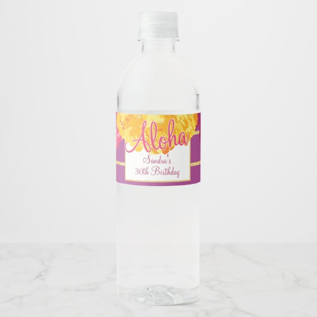 Étiquette Pour Bouteilles D'eau Luau hawaïen, floral (Devant)