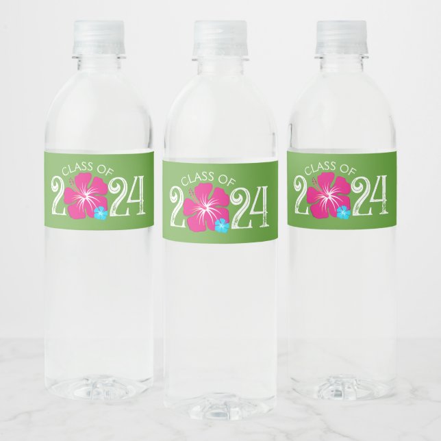 Étiquette Pour Bouteilles D'eau Luau Hibiscus Tropical Green Graduation (Bouteilles)