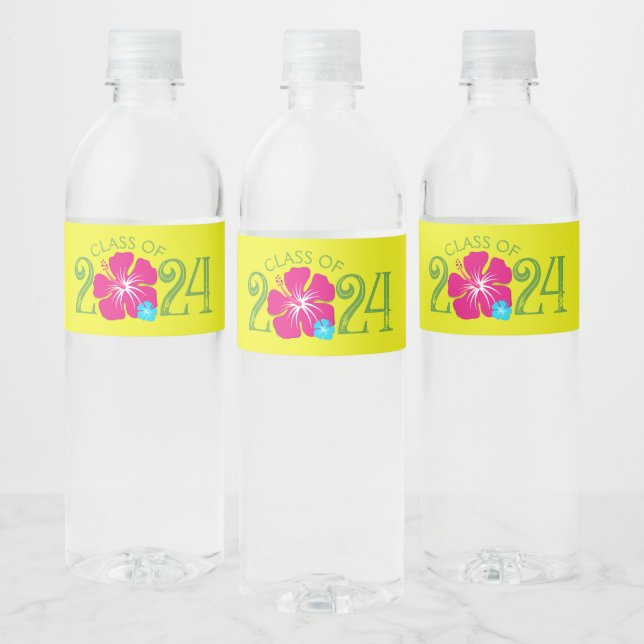 Étiquette Pour Bouteilles D'eau Luau Tropical Hibiscus Jaune Graduation (Bouteilles)