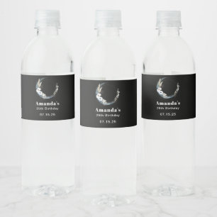 Étiquette Pour Bouteilles D'eau Lune de croissant bleu avec fleurs blanches - Anni