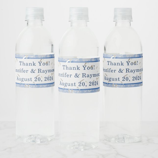 Étiquette Pour Bouteilles D'eau Marbre bleu et gris monogramme (Bouteilles)