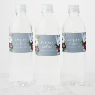 Étiquette Pour Bouteilles D'eau mariage à fleurs bleues bordeaux