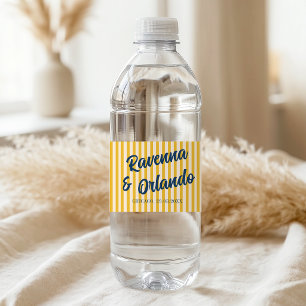 Étiquette Pour Bouteilles D'eau Mariage à rayures pêche rétro bleu de minuit