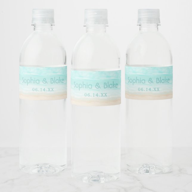 Étiquette Pour Bouteilles D'eau Mariage Abstrait moderne sur la plage (Bouteilles)