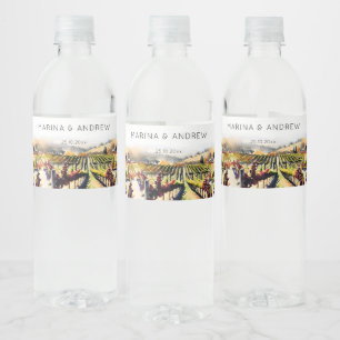 Étiquette Pour Bouteilles D'eau Mariage aquarelle vignoble de la vallée de Napa