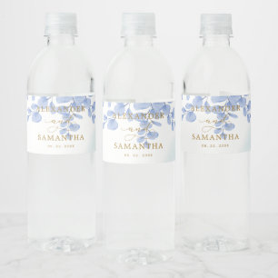 Étiquette Pour Bouteilles D'eau Mariage bleu dusty minimal Feuille d'Eucalyptus