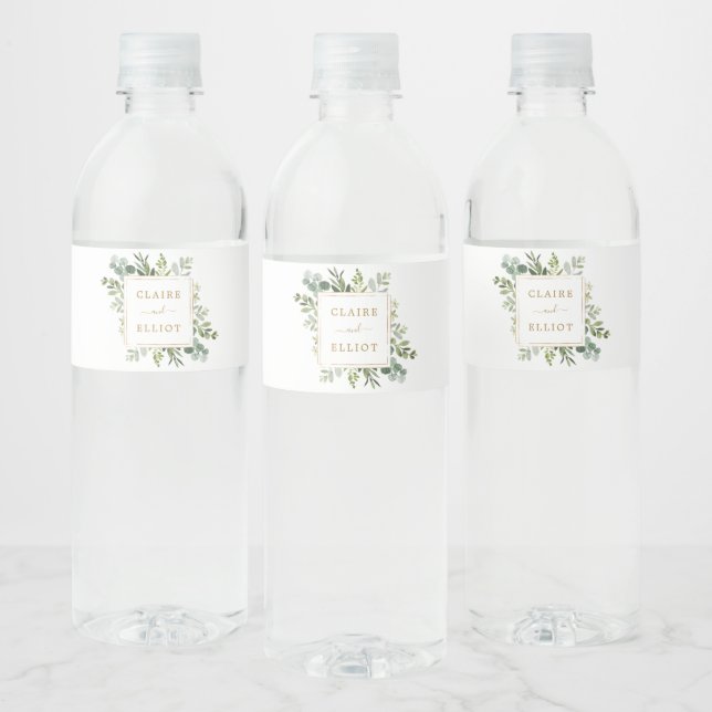 Étiquette Pour Bouteilles D'eau Mariage Botanique Gold Greenery (Bouteilles)