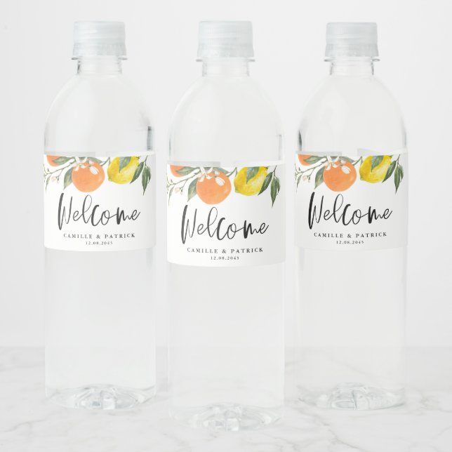 Étiquette Pour Bouteilles D'eau Mariage botanique Oranges et Citrons (Bouteilles)