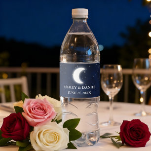 Étiquette Pour Bouteilles D'eau Mariage céleste aquarelle ciel bleu lune étoiles