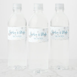 Étiquette Pour Bouteilles D'eau Mariage céleste bleu or noir