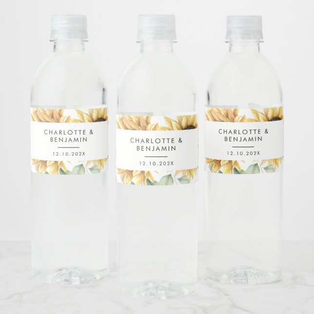 Étiquette Pour Bouteilles D'eau Mariage d'aquarelle de tournesol floral Eucalyptus (Bouteilles)