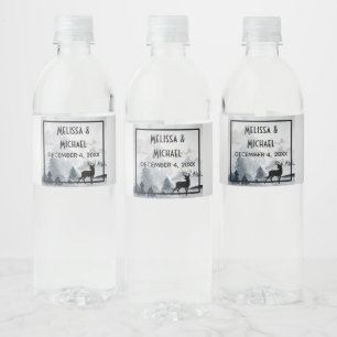 Étiquette Pour Bouteilles D'eau Mariage d'aquarelle gris Reindeer