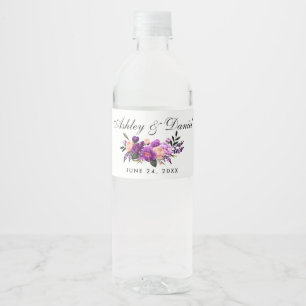 Étiquette Pour Bouteilles D'eau Mariage d'aquarelle violet ultra violet