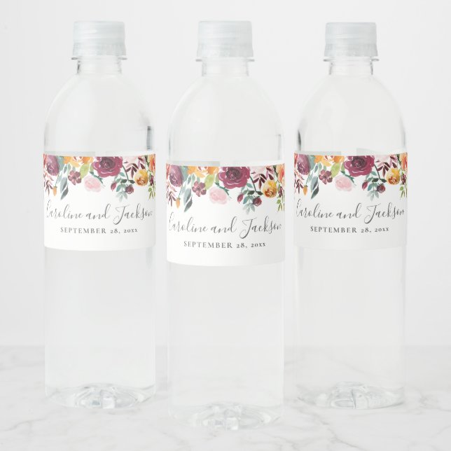 Étiquette Pour Bouteilles D'eau Mariage d'automne floral personnalisé (Bouteilles)