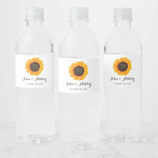 Étiquette Pour Bouteilles D'eau Mariage de automne de tournesol aquarelle personna (Bouteilles)