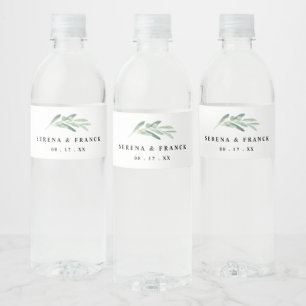 Étiquette Pour Bouteilles D'eau Mariage de branche d'olive rustique personnalisé