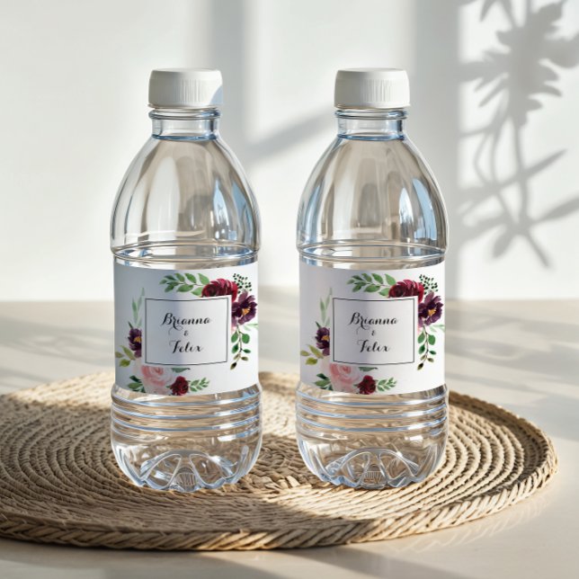 Étiquette Pour Bouteilles D'eau Mariage de calligraphie florale de printemps géomé (Créateur téléchargé)