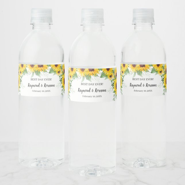 Étiquette Pour Bouteilles D'eau Mariage de Fête des mariées Sunflowers Greenery (Bouteilles)