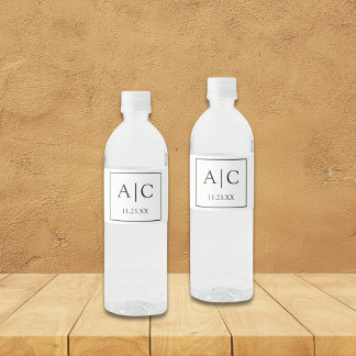 Étiquette Pour Bouteilles D'eau Mariage de Monogramme blanc classique moderne