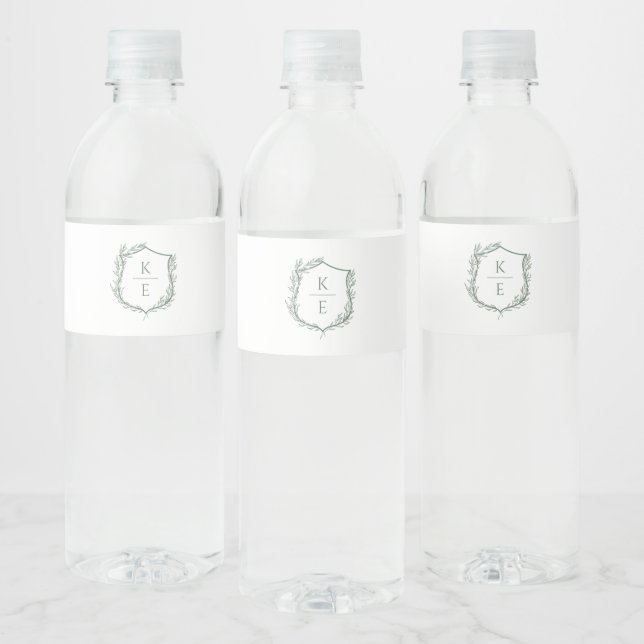Étiquette Pour Bouteilles D'eau Mariage de monogramme de crête botanique (Bouteilles)
