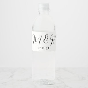 Étiquette Pour Bouteilles D'eau Mariage de monogramme noir et blanc