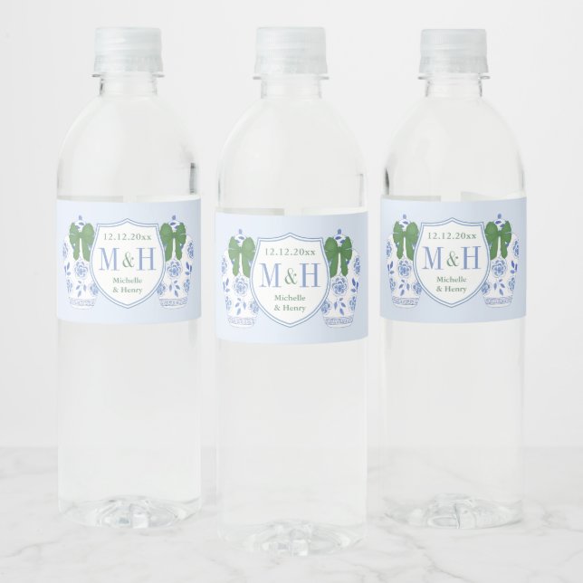 Étiquette Pour Bouteilles D'eau Mariage de Noël Vert Ruban Bleu Gingembre Jar (Bouteilles)