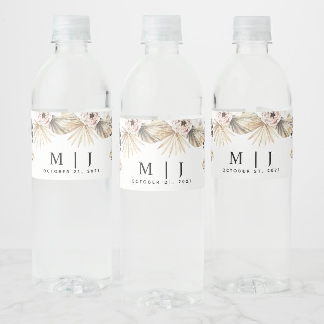 Étiquette Pour Bouteilles D'eau Mariage de palmier séché de Bohème tropical (Bouteilles)