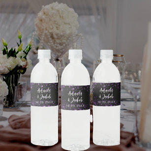 Étiquette Pour Bouteilles D'eau Mariage de parties scintillant violet noir