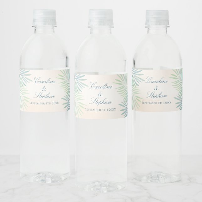 Étiquette Pour Bouteilles D'eau Mariage de plage de sable et de palmiers (Bouteilles)