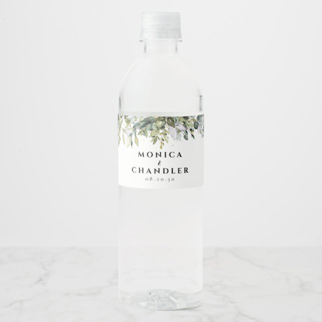 Étiquette Pour Bouteilles D'eau Mariage de plantes vertes bouteille d'eau Étiquett (Devant)