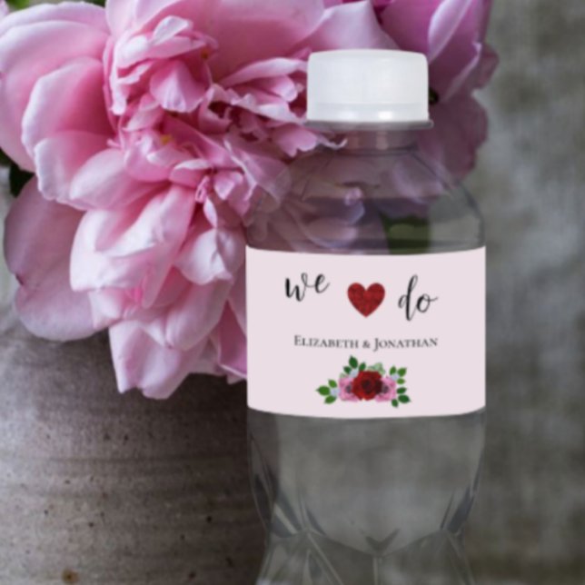 Étiquette Pour Bouteilles D'eau Mariage de roses rouges et roses (Créateur téléchargé)