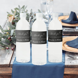 Étiquette Pour Bouteilles D'eau Mariage de script noir blanc merci